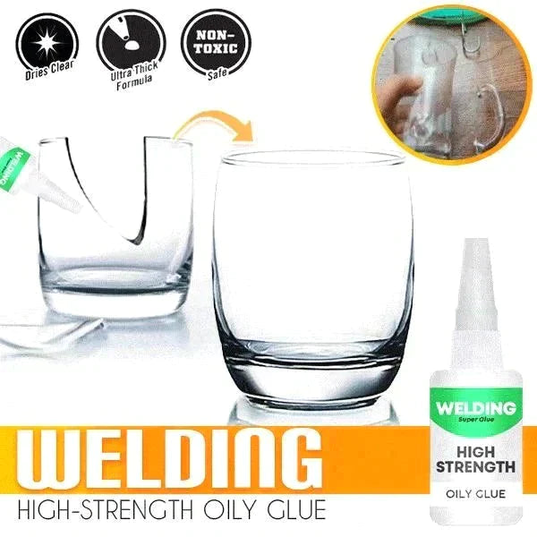 Clear welding oily glue repairing a broken glass cup