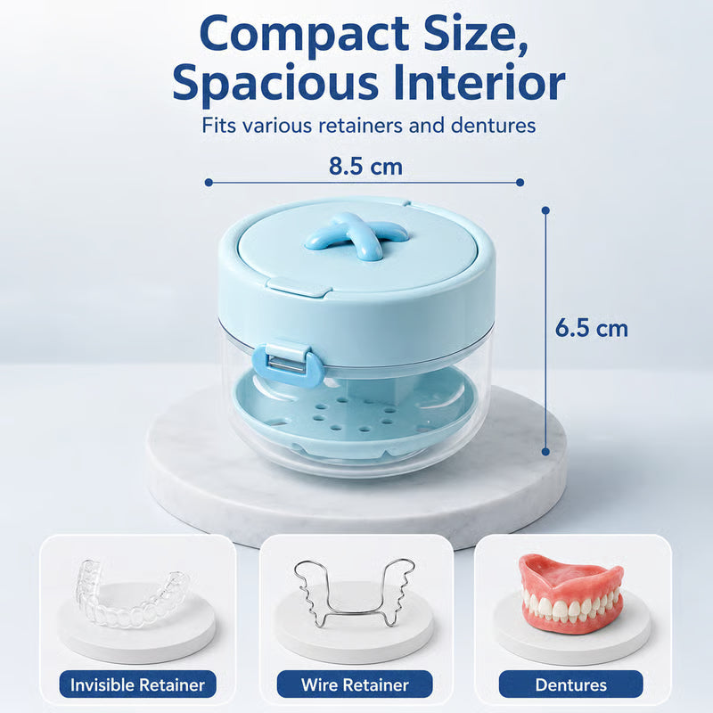 🦷✨3-in-1 Retainer Cleaning & Storage Case – Portable Leak-Resistant Soak Box with Drain Tray, Mirror & Cleaning Brush 🎁Buy 2 Free Shipping - White