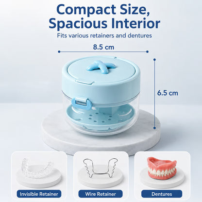 🦷✨3-in-1 Retainer Cleaning & Storage Case – Portable Leak-Resistant Soak Box with Drain Tray, Mirror & Cleaning Brush 🎁Buy 2 Free Shipping - White