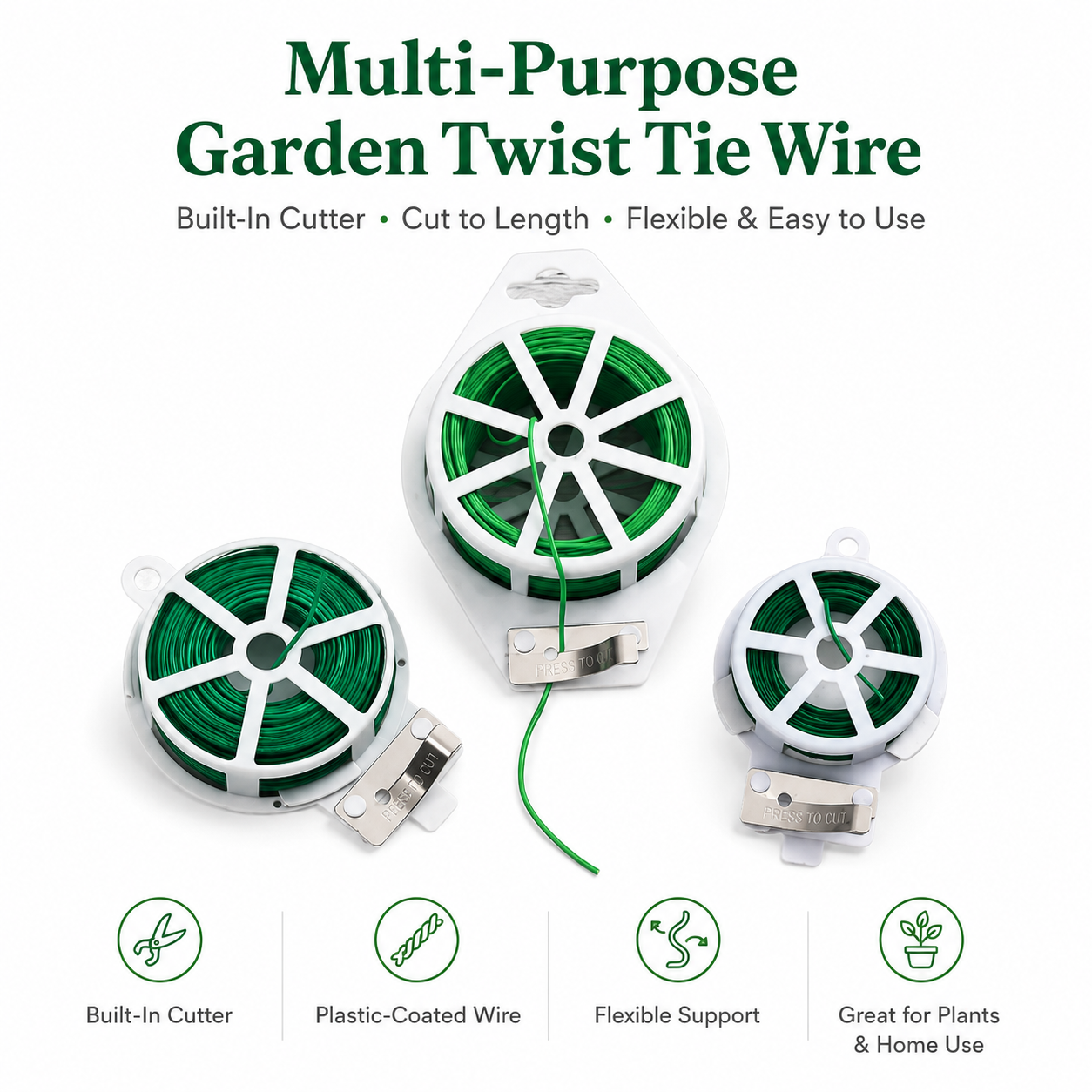 Multi-Purpose Garden Twist Tie Wire with Built-In Cutter