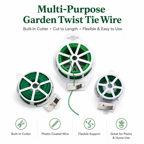 Multi-Purpose Garden Twist Tie Wire with Built-In Cutter