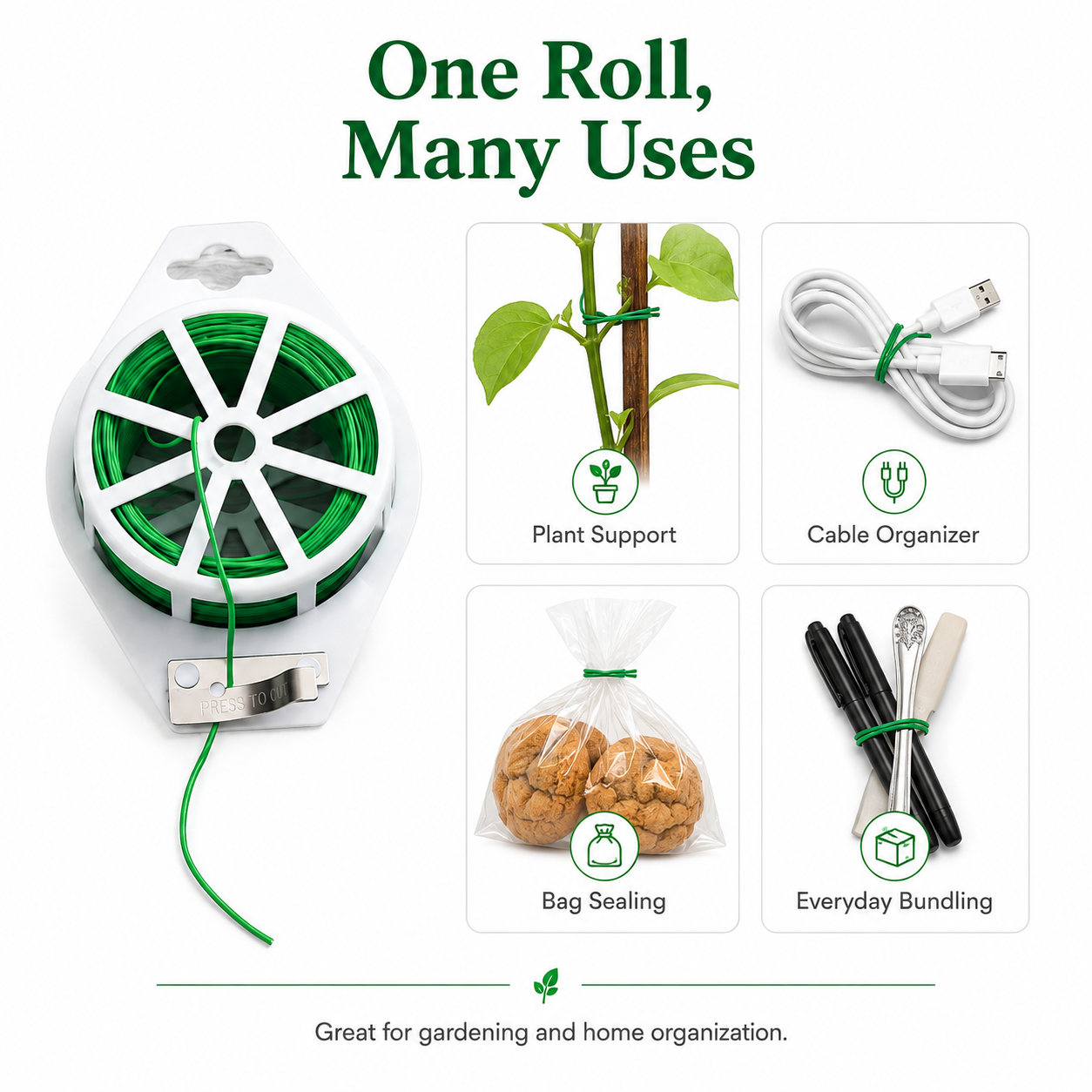 Multi-Purpose Garden Twist Tie Wire with Built-In Cutter