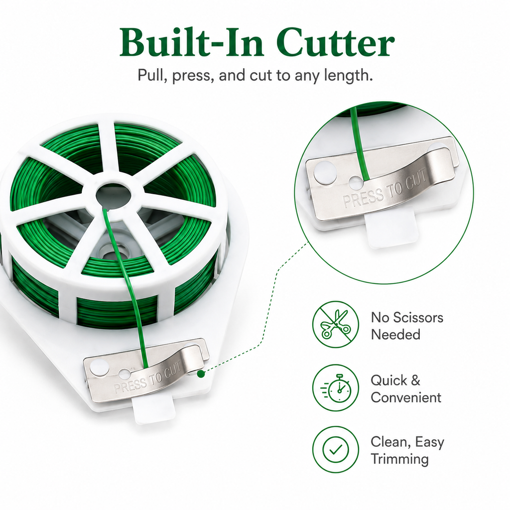 Multi-Purpose Garden Twist Tie Wire with Built-In Cutter