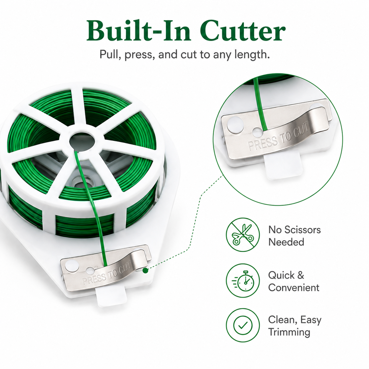 Multi-Purpose Garden Twist Tie Wire with Built-In Cutter