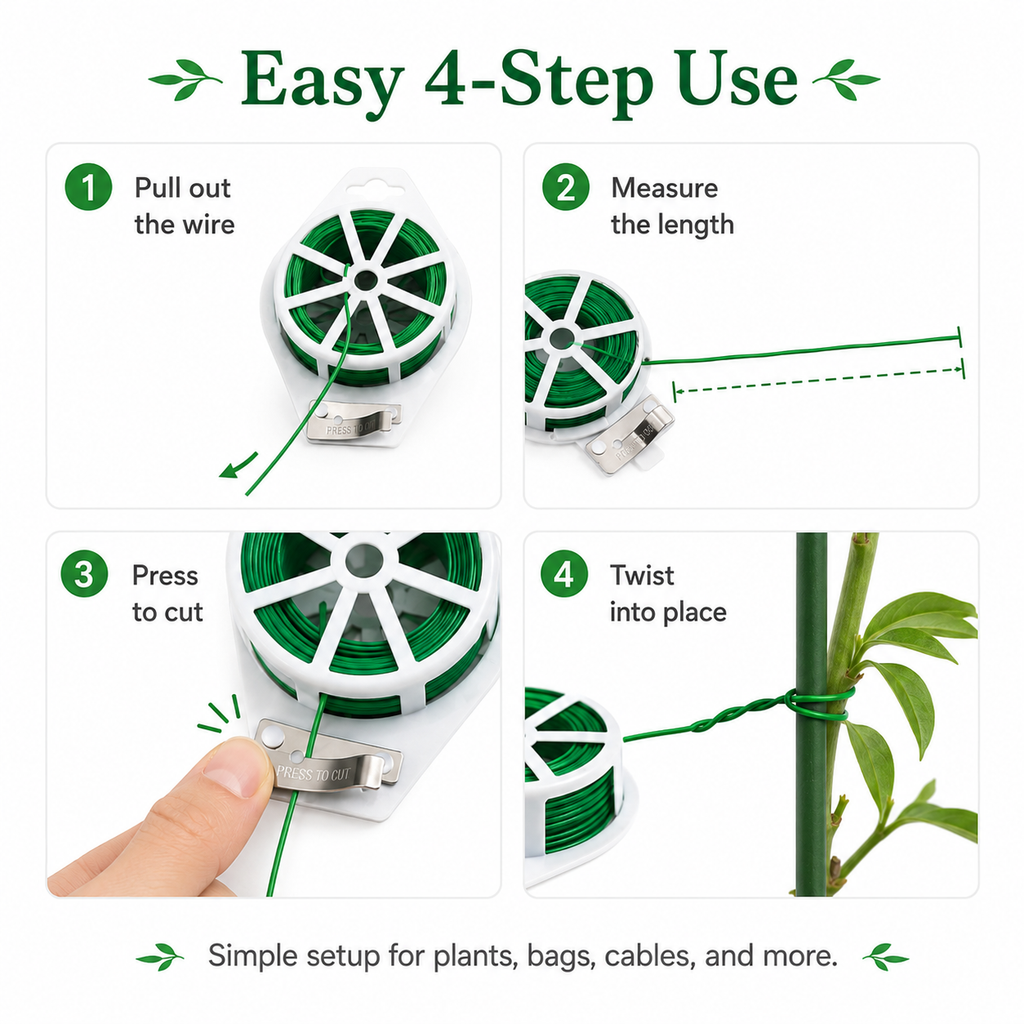Multi-Purpose Garden Twist Tie Wire with Built-In Cutter