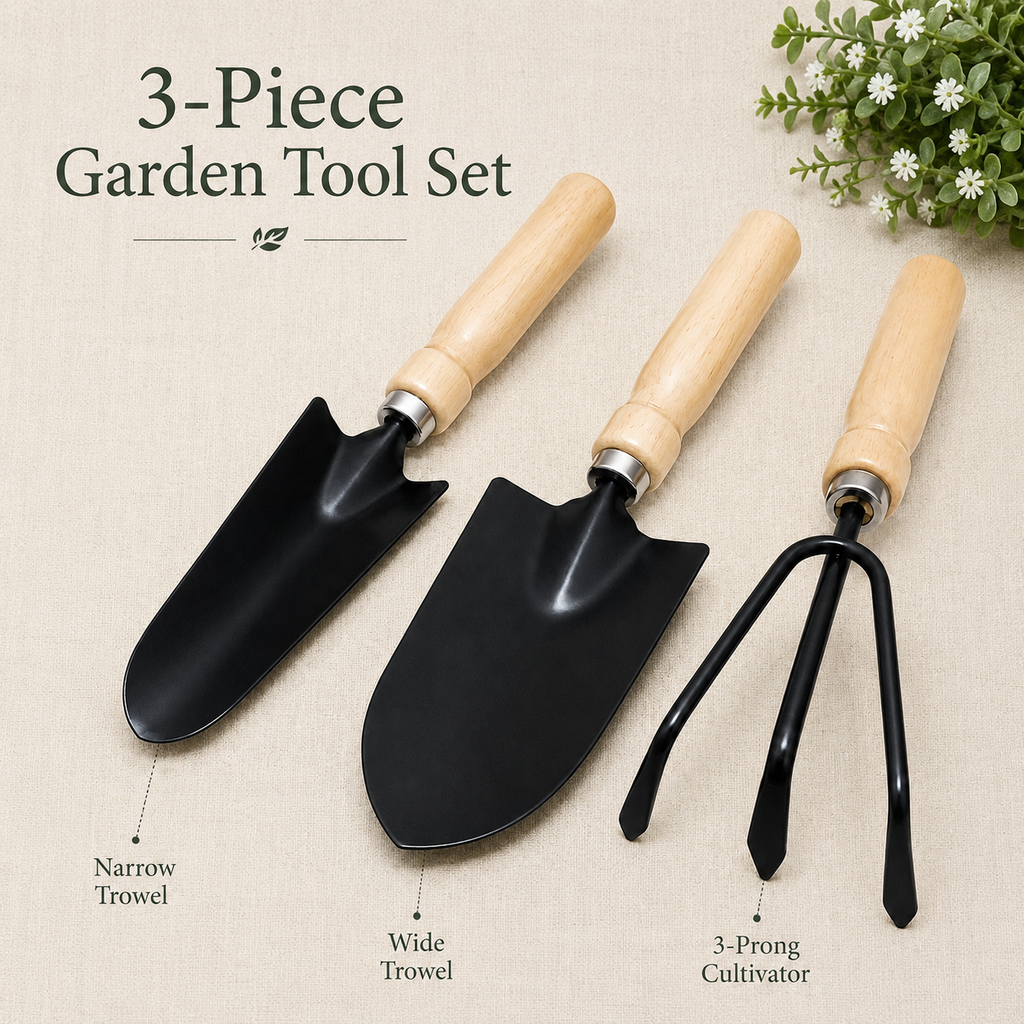 3-Piece Wooden Handle Garden Tool Set