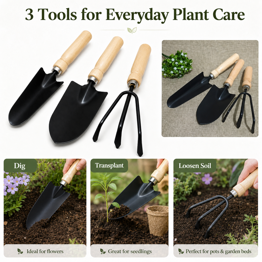 3-Piece Wooden Handle Garden Tool Set