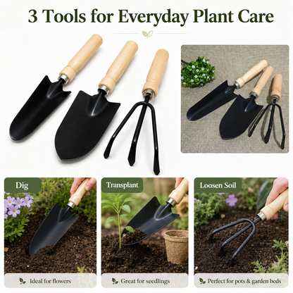3-Piece Wooden Handle Garden Tool Set
