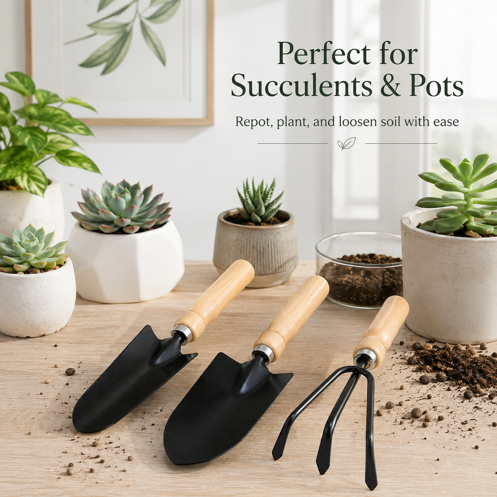 3-Piece Wooden Handle Garden Tool Set