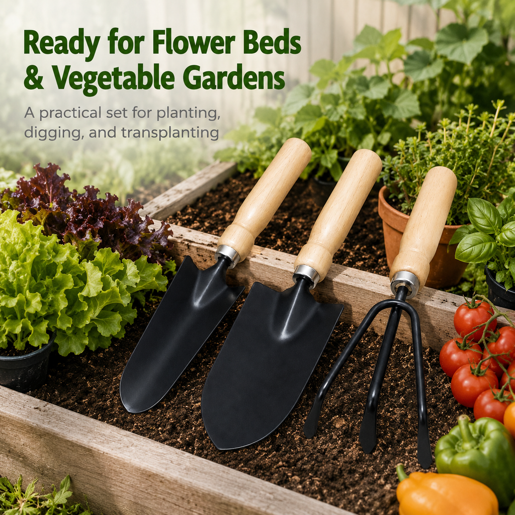 3-Piece Wooden Handle Garden Tool Set