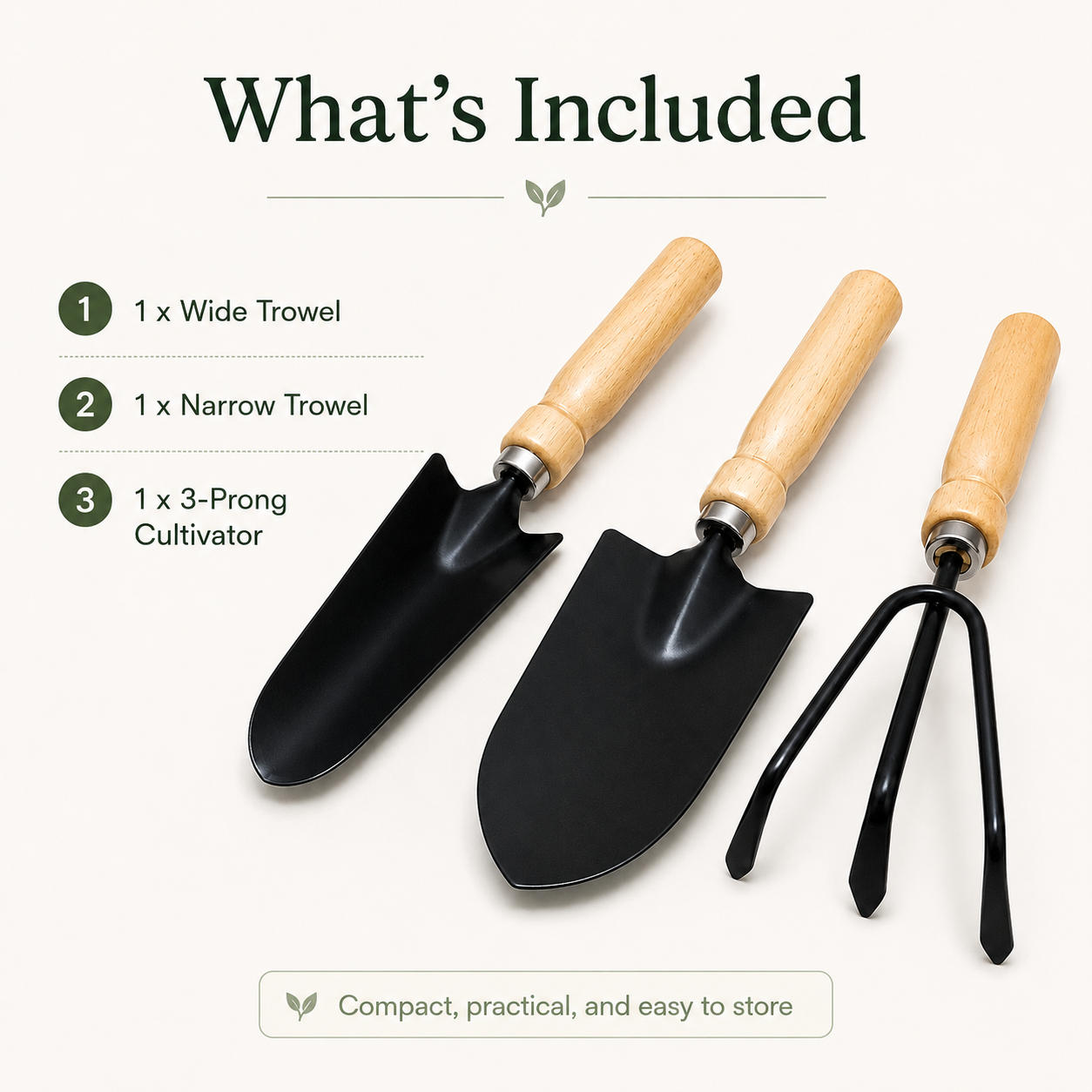 3-Piece Wooden Handle Garden Tool Set