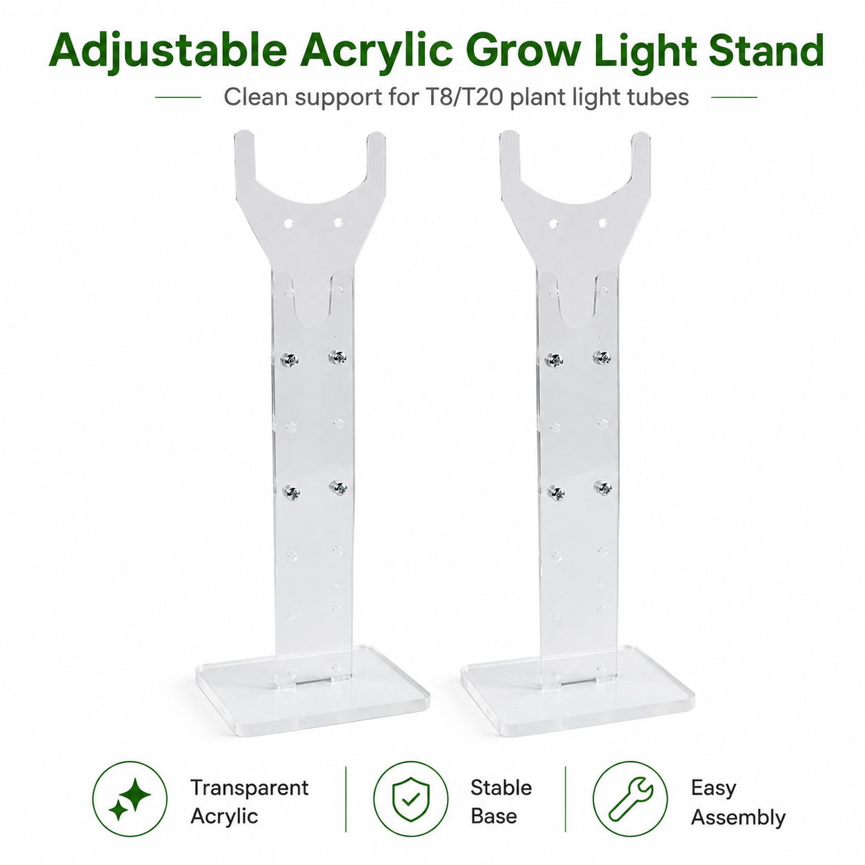 Adjustable Acrylic Grow Light Stand for T8/T20 Tubes