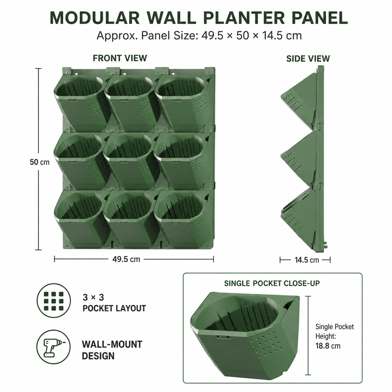 3-Pocket Modular Vertical Garden Planter