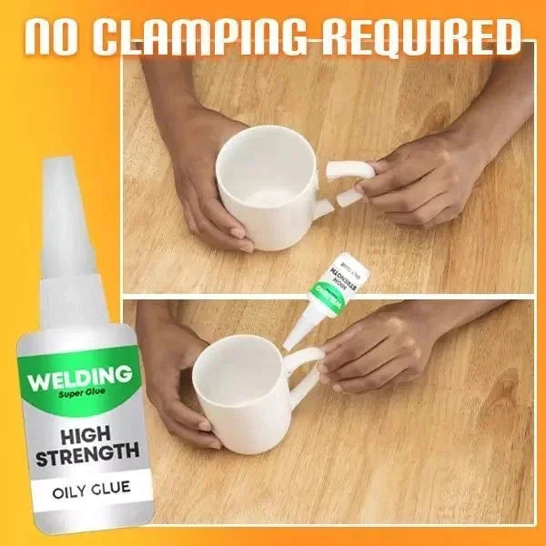 Welding oily glue used for a household ceramic repair without clamping