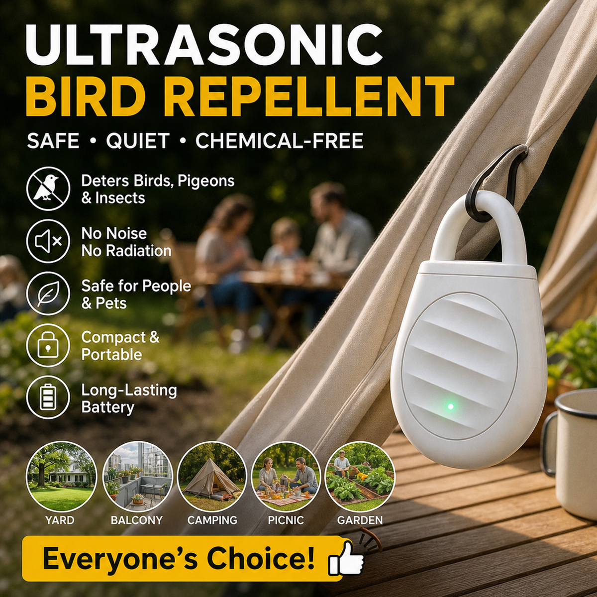 Help Keep Birds & Bugs Away Wherever You Go-Pocket-sized ultrasonic